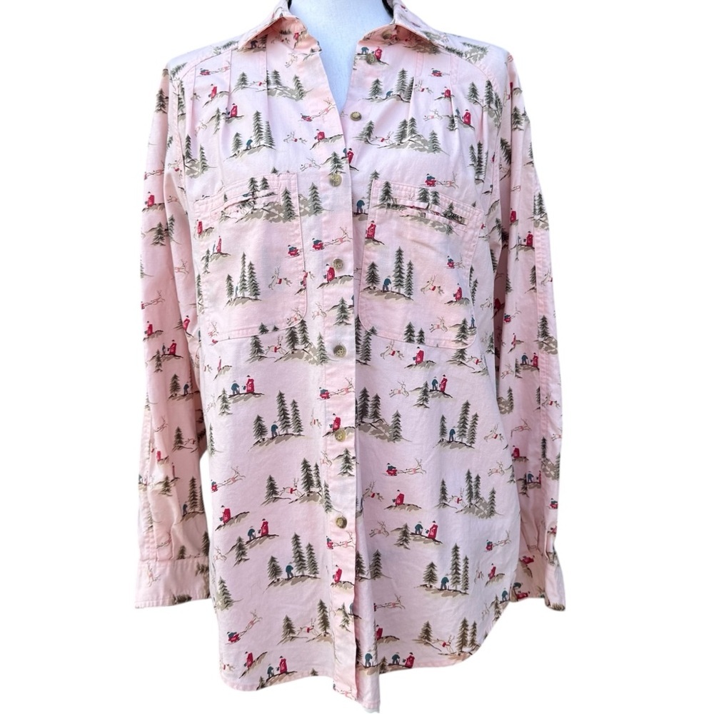 Outback Red Vintage Pink Winter Scene Button down Long Sleeve Shirt Size M